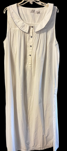 2XL Go Softly Damen Nachthemd weiß blau kariert alle Baumwolle Vintage XXL ärmellos