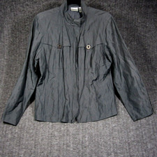 Vtg Chico's Silk Metallic Jacket Womens 1 US M Black Button Up Single Vent Coat