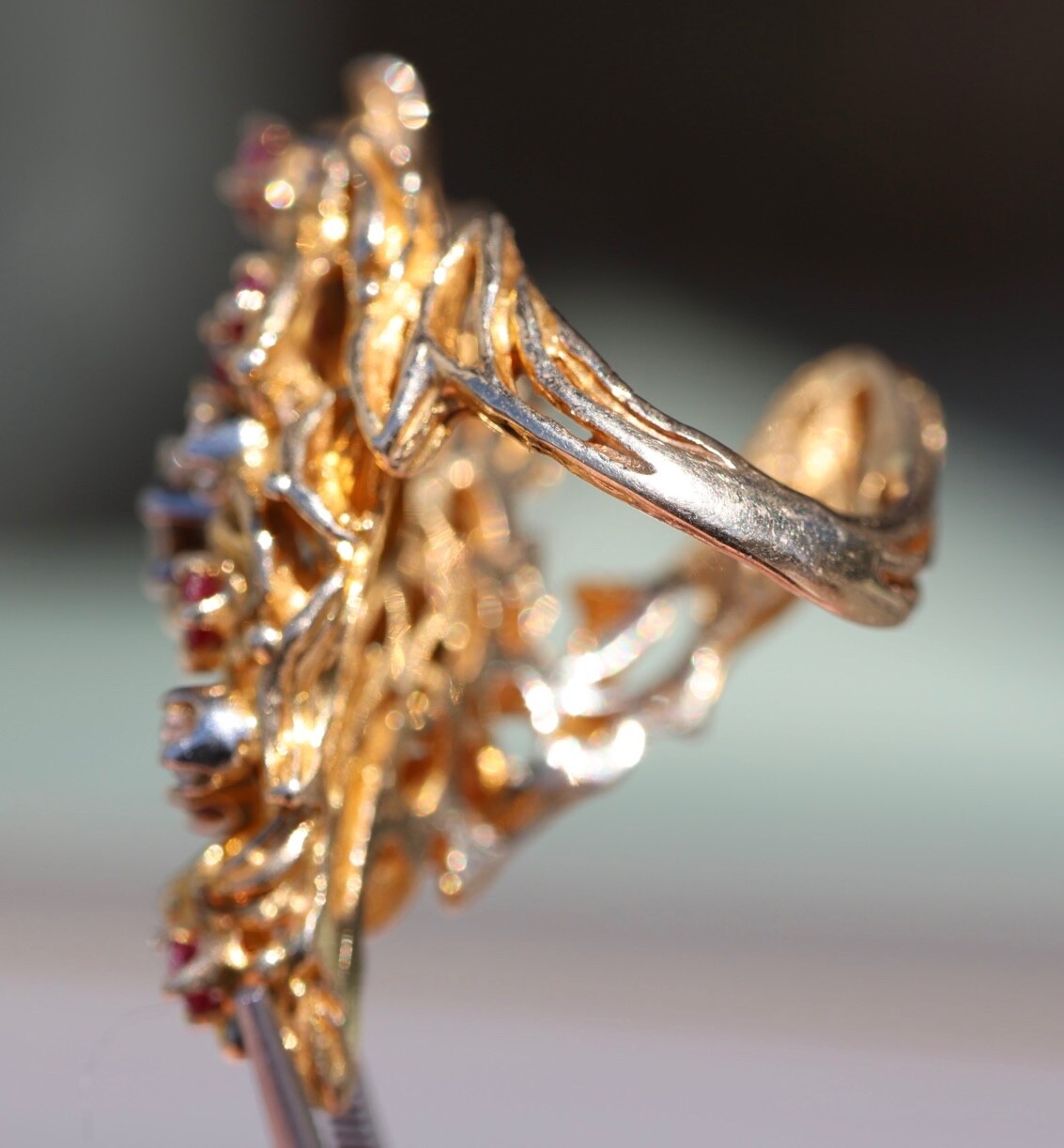 14K 585 SOLID YELLOW GOLD RUBY DIAMOND CLUSTER AR… - image 17