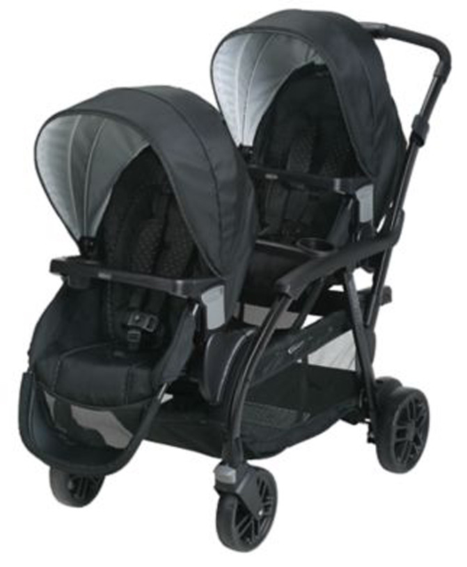 one hand fold double stroller