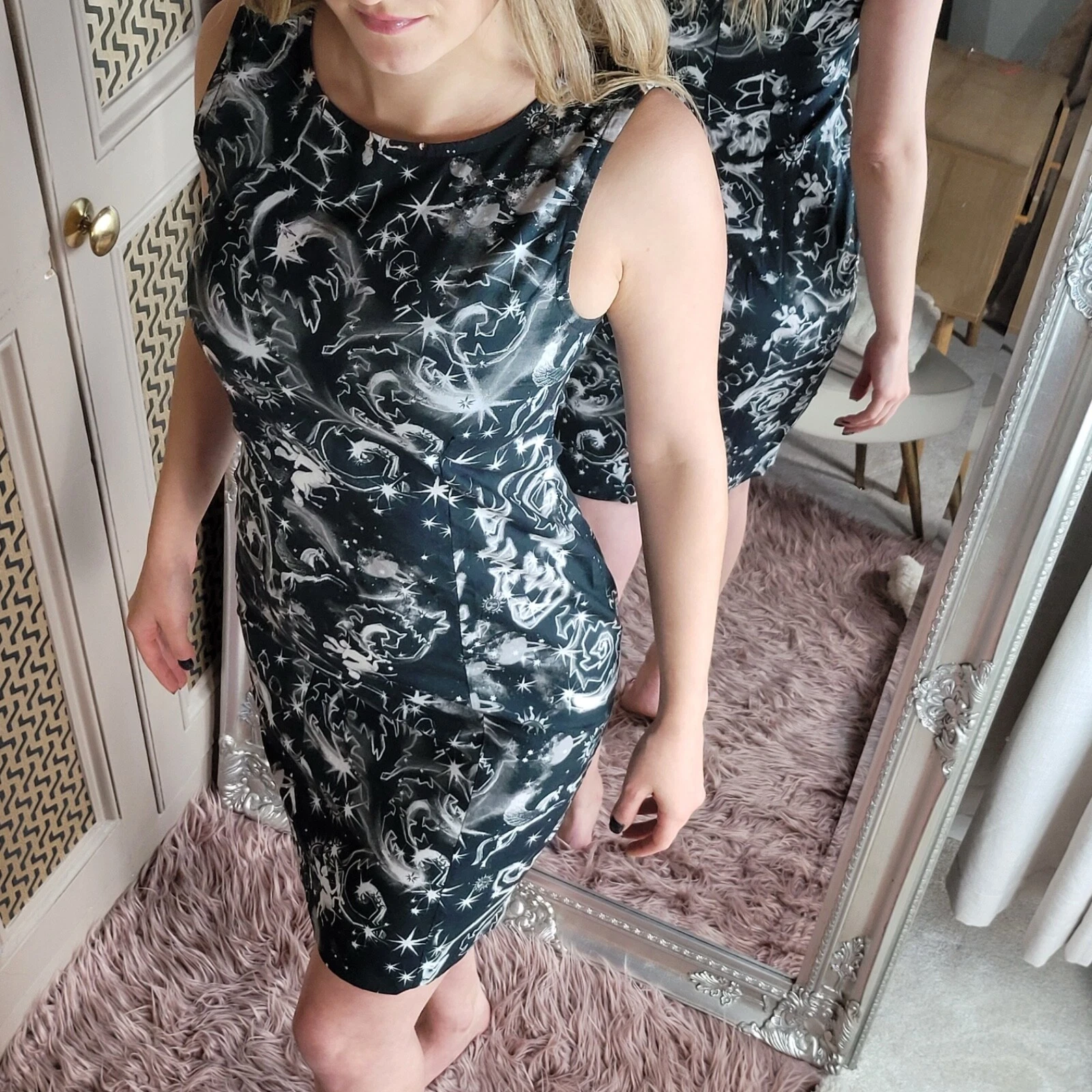 Gianni Versace Jeans Couture abito top senza maniche nero bianco fantasia bodycon S