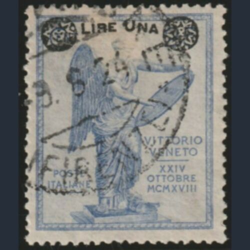 1924 Regno d'Italia Vittoria sopvastampato L. 1 su 25 c. oltremare n. 161 Usato - Afbeelding 1 van 3