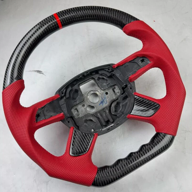 For Audi A6 A7 A8 S8 11-17 Steering Wheel Frame Heated+RED Leather+Carbon Fiber - Изображение 3 из 4