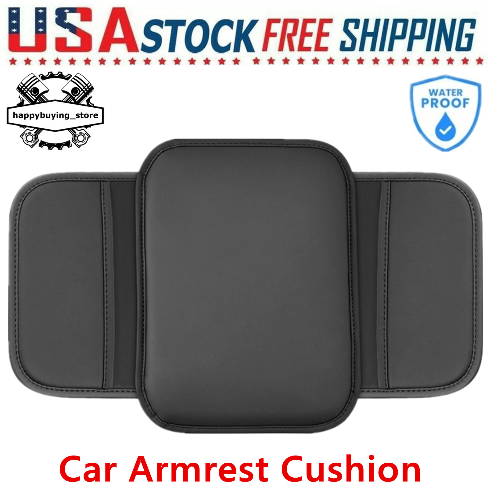 Car Leather Seat Armrest Cushion Protector with Storage Pad Interior Upgrade