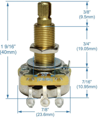 Potenziometro CTS 500K Per Chitarra E Basso - Audio Taper, Split Shaft, 10% Tolleranza