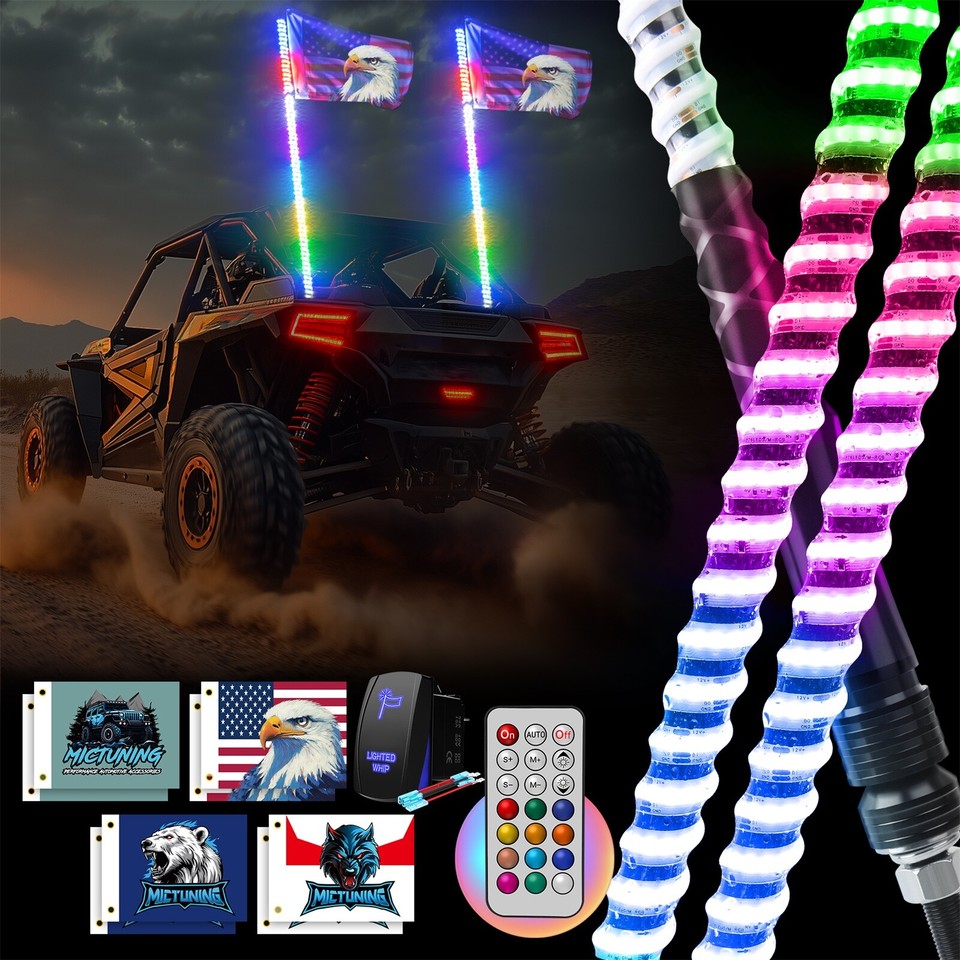 4ft LED COB Whip Light RGB Chasing Antenna Remote For Polaris RZR Can ...