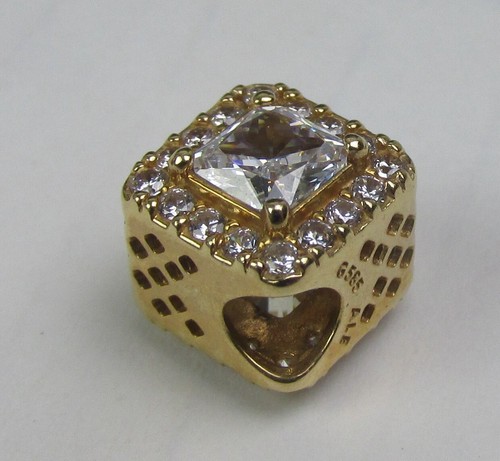 Authentic Retired Pandora Moments Solid 14k Gold Geometric Radiance CZ Charm #4