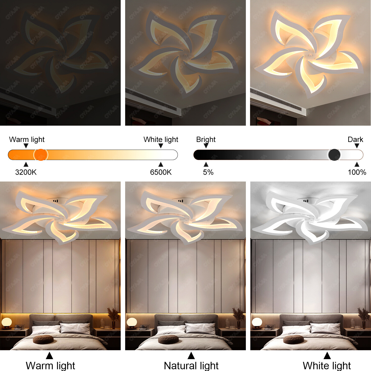 Modern Chandelier LED Lamp White Frame Ceiling Light Living Room