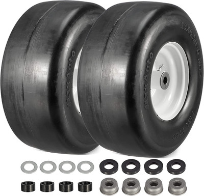 Set of 2 13X6.50-6 Flat Free Lawn Mower Smooth Tires on Wheel for Lawn Mower Gar