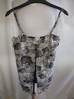 Ladies Strappy Top Etam UK 16 layered effect floral polyester, black cami 0872