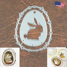 Stars & Dots Wreath w Stitched Bunny Cutout Egg Cutting & Embossing Dies Easter+