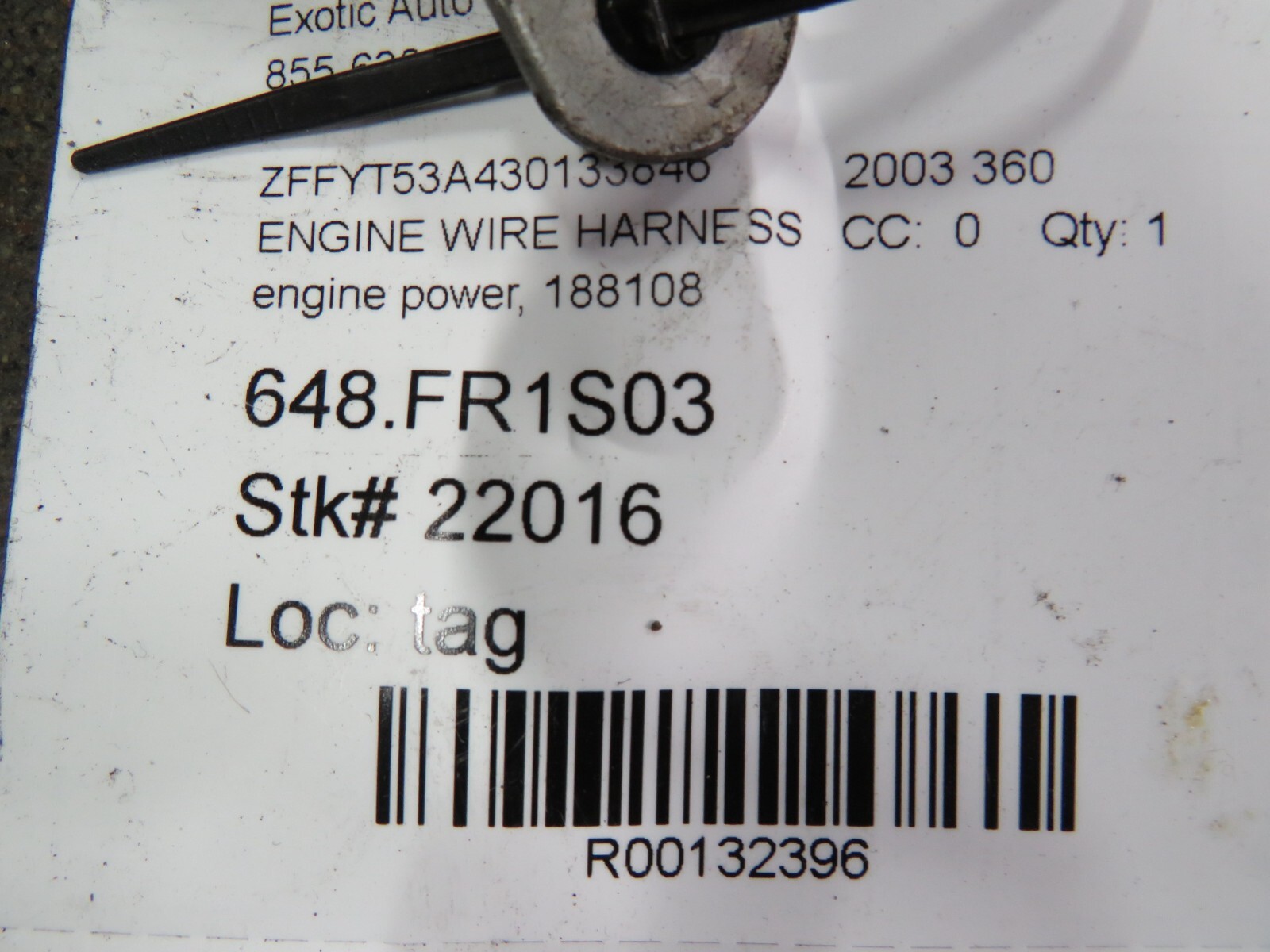 Ferrari 360, Spider, Engine Connecting Cables, Wire Harness, Used, P/N 188108