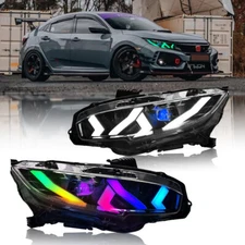 Double Beam RGB LED Headlights For 2016-2021 Honda Civic 10th Head Lamp Assembly