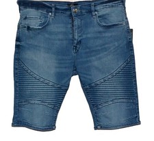 True Religion Men's Rocco Moto Blue Denim Cotton Casual Shorts Size 36