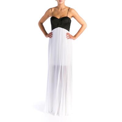 open lace back dress BBXBRAND Chiffon Pleated Asymmetric Maxi in White