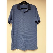 Polo Ralph Lauren Mens XL Blue Striped Short Sleeve Cotton Polo Shirt Pony Logo