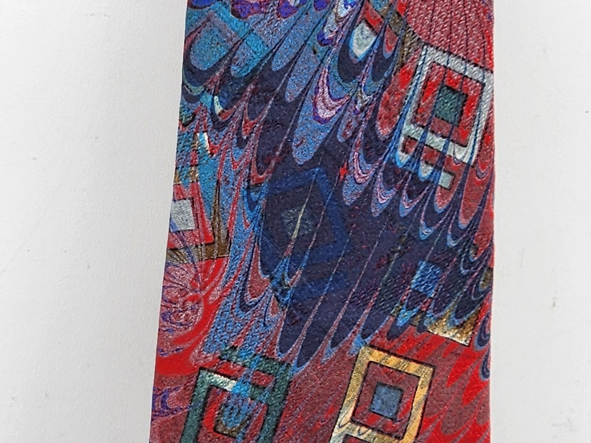 GAIL MACKENZIE Silk Necktie HAND MARBLED Designer Geometric Multi-Color USA View 3