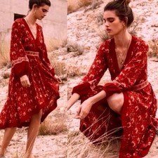 Spell & The Gypsy Jewell Soiree Dress Size Large L Red Floral Paisley Midi