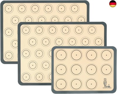 SUPER KITCHEN Backmatte aus Silikon für Macaron Keks - 3-Stück Set (Grau), B