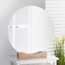 Round Mirror With Oak Wooden Stand for Bathroom Bedroom Living room 40cm