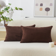 12x20 Pillow Cover Lumbar Set of 2 Plush Striped Corduroy Velvet Brown Throw Pil