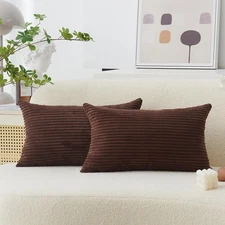 12x20 Pillow Cover Lumbar Set of 2 Plush Striped Corduroy Velvet Brown Throw Pil