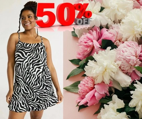 Joyspun Women 3X 22W-24W Sleeveless Knit Chemise with Ruffle Hem Black /Zebra - Picture 1 of 13