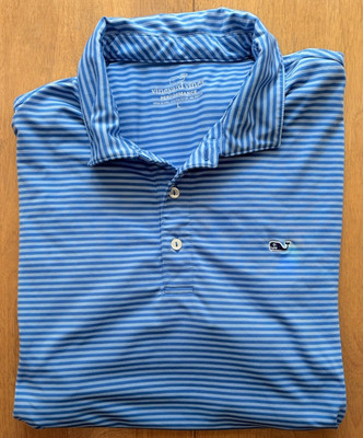Vineyard Vines Performance Men's Blue Striped Polo Shirt L Short Sleeve Stretch
