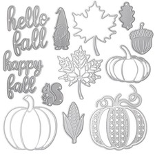 12 Pcs Thanksgiving Fall Metal Die Cuts for Card Making Hello Fall Maple Leaf...