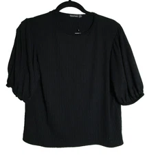 Boohoo Black Ribbed Puff Sleeve Knit Top Women's Size 14 NWT! (ajc13)