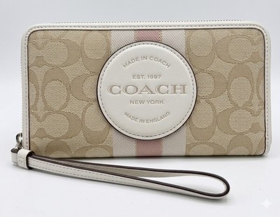 Coach Dempsey C9073 Large Phone Wallet Signature Jacquard Khaki Chalk