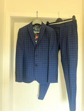 NEXT Tailoring Skinny Fit Blue Check 2 Piece Suit Jacket & Trousers 34S