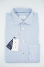 Men Eton Shirt Light Blue Signature Twill Super Slim Fit Size 39 15.5