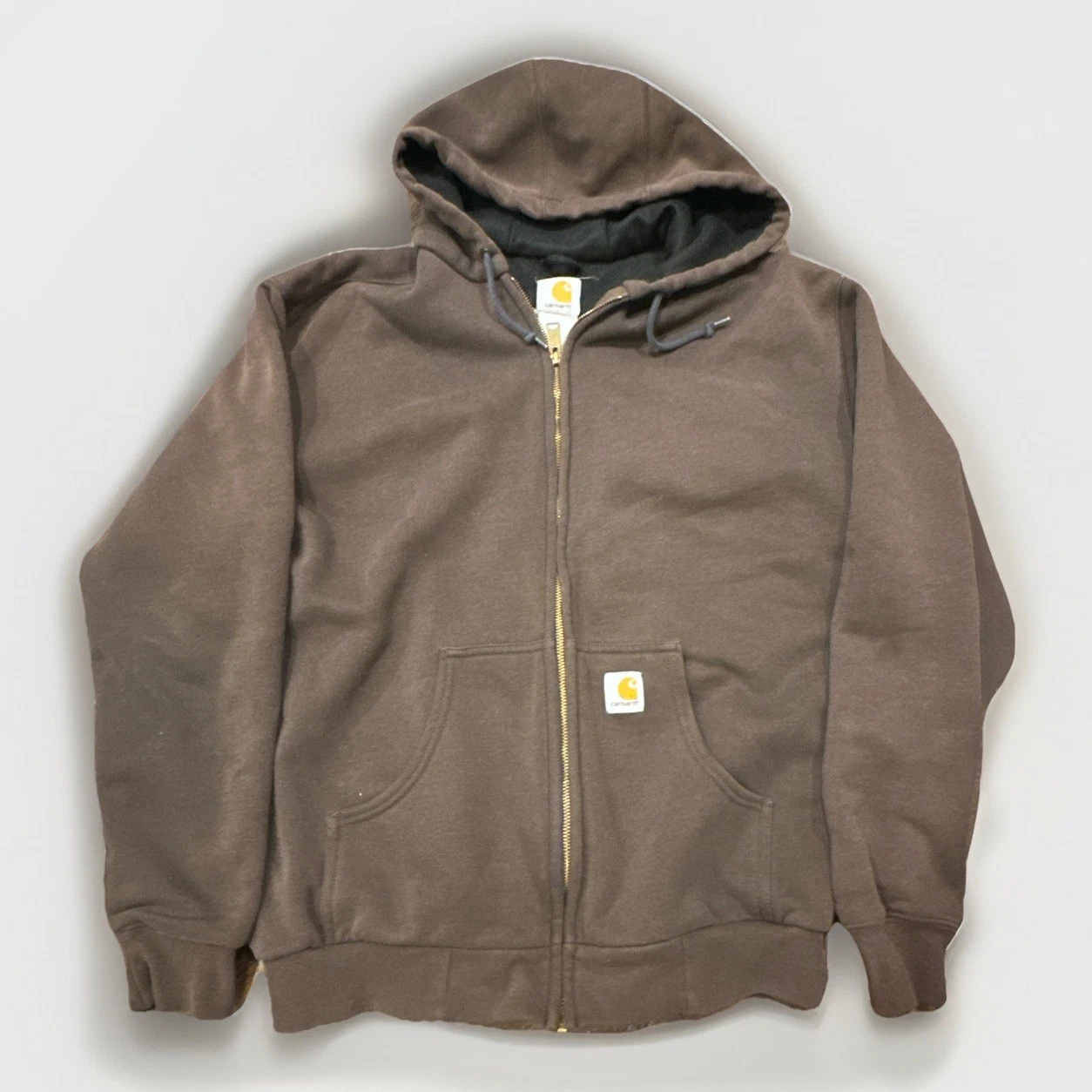 Carhartt Thermal Hoodie Hooded Zip Front Y2K Dark Brown J149 DKB XL/XXL