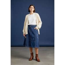Oilily NWT Denim Jean Embroidered Beaded Embellished Midi Skirt Dragonfly 40 EU