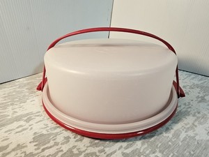 Vintage Tupperware Pie Cake Carrier With Lid Red Base and Red Handle 11” Paprika