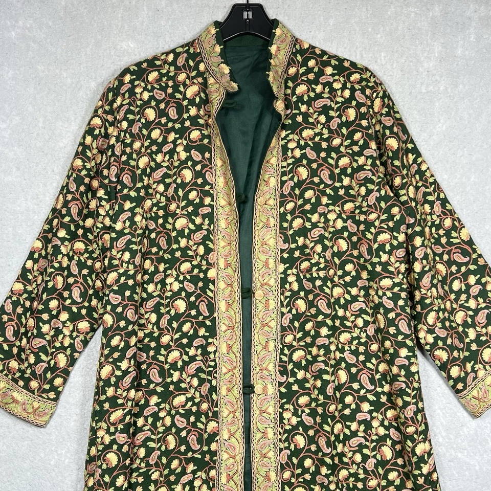 "Abrigo bordado, chaqueta larga de lana, multicolor sobre negro 40"" mujer india grande" Foto 2 de 4