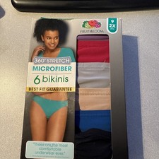 Fruit Of The Loom Womens 360  Stretch Microfiber Bikinis 6 Pk Asst Colors 9 2X.