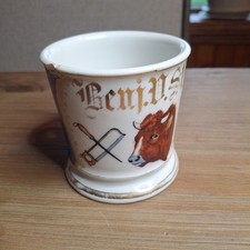 Antique Butcher Occupational Shaving Mug Bull Tools Gold Gilt Name READ
