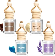 AROIC 4 Pack Car Air Freshener Hanging, Wooden Lid Purple, White, Blue 
