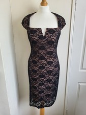 Goddess London Wiggle Dress Ladies Size 12 Black Lace Knee Length Occasion