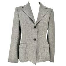 Piazza Sempione Blazer Size 10 Italian Wool Blend Gray Herringbone Tailored Fit