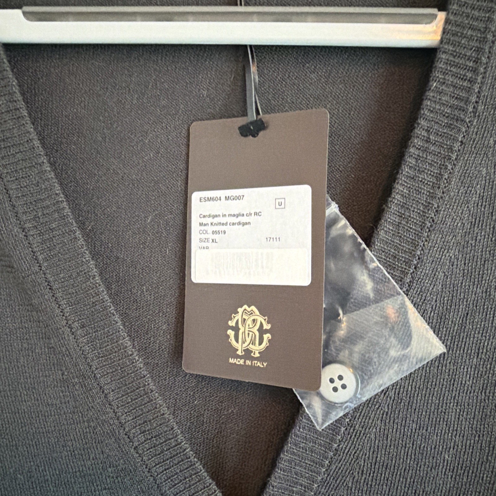 NEW ROBERTO CAVALLI COTTON GRAY V NECK CARDIGAN SWEATER LOGO SIZE XL image 3