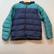 Swiss Tech Blue Green Color Block Quilted Puffer Jacket Kids Size XL (14-16)