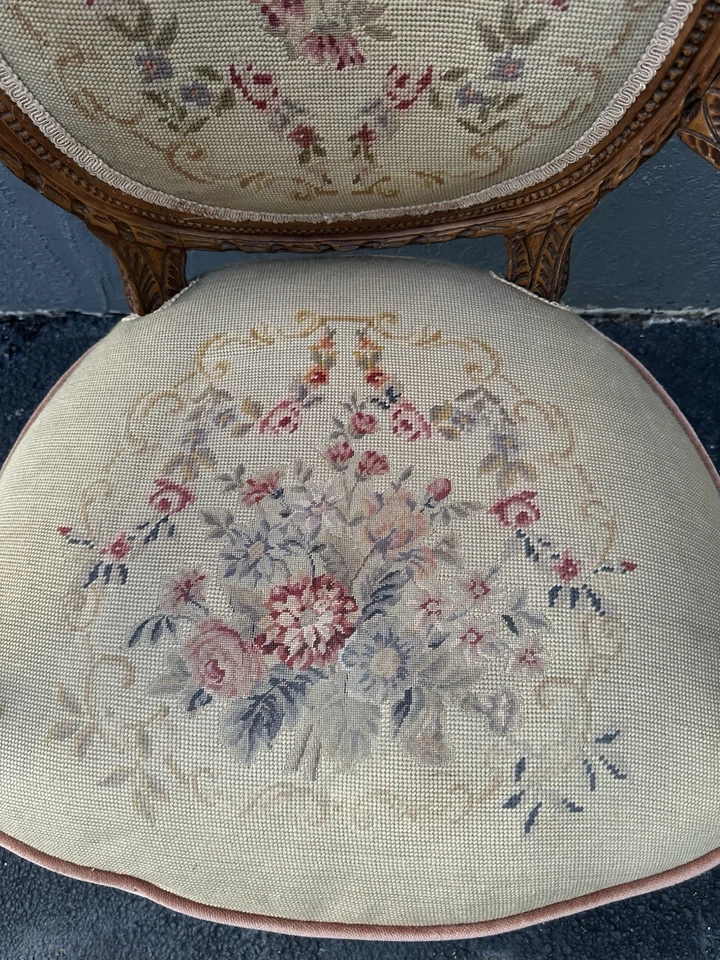 Antique French Louis XVI Needlepoint Armchair – Hand Carved Wood - Image 4 of 4