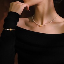 Natural Pearl Necklace Bracelet Set Jewelry Christmas Gift Girl Statement Choker