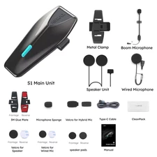 S1 Bluetooth Motorcycle Intercom with FM Radio, Noise Cancellation, Waterproof, 
