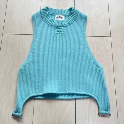 Courreges Sleeveless Cropped Knit Top Size S Blue