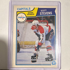 O-Pee-Chee 1983-84 Scott Stevens Rookie RC #376 Washington Capitals NHL Card. rookie card picture