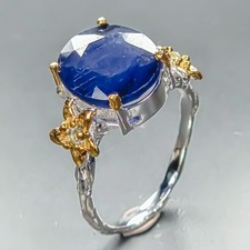 Handmade ring 7 ct Blue Sapphire Ring 925 Sterling Silver Size 6 /R459143